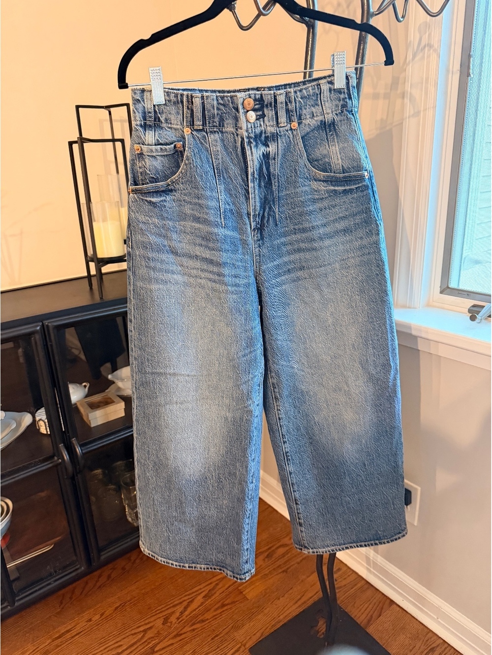 Pistola Scarlett High-Rise Gaucho High-Waisted Wide-Leg Blue Denim Jeans Size 25